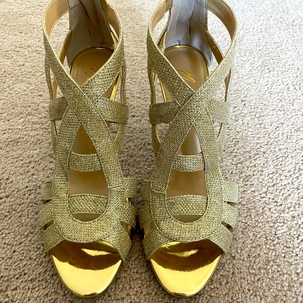 Marc Fisher Gold strappy heels, size 9.